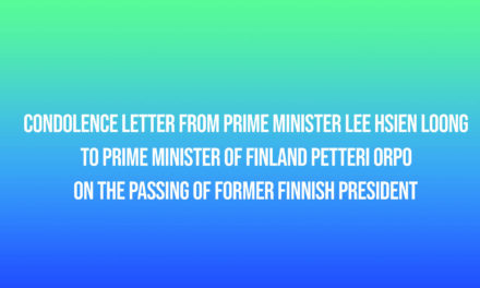 Condolence Letter from Prime Minister Lee Hsien Loong to Prime Minister of Finland Petteri Orpo on the Passing of Former Finnish President