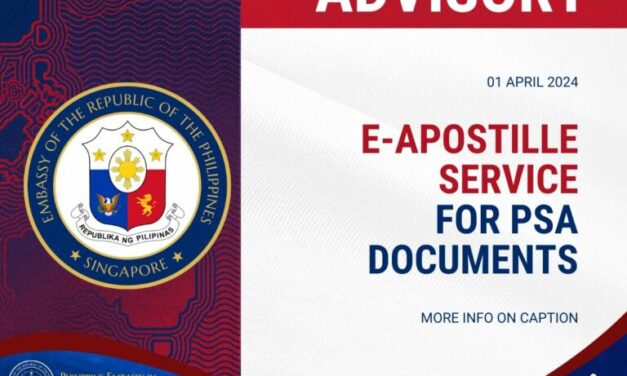 The Philippine Embassy in Singapore Now Accepts Electronic Apostille Certificates for Psa-issued documents